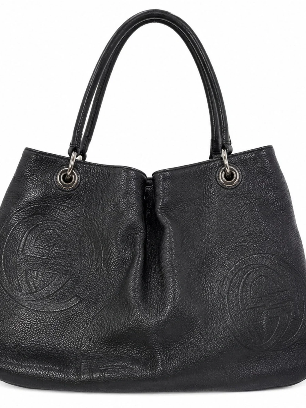 Vintage Etienne Aigner Black Logo Embossed Leather Tote